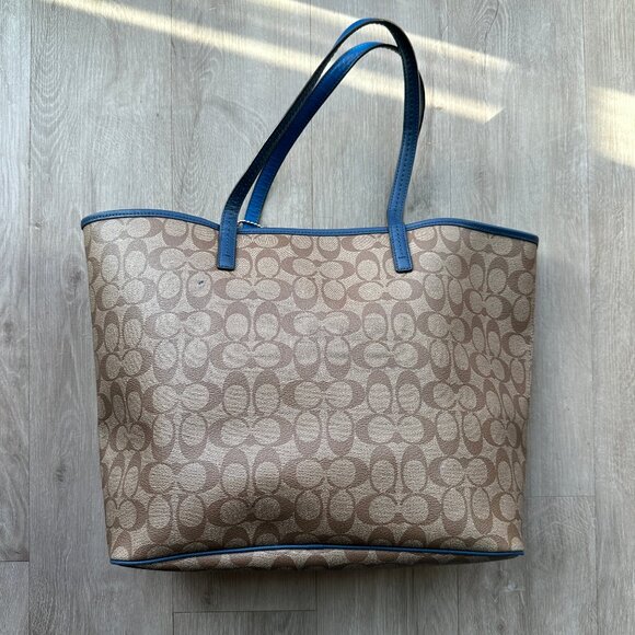 Coach Signature Tote Bag in Beige & Blue - Picture 8 of 16